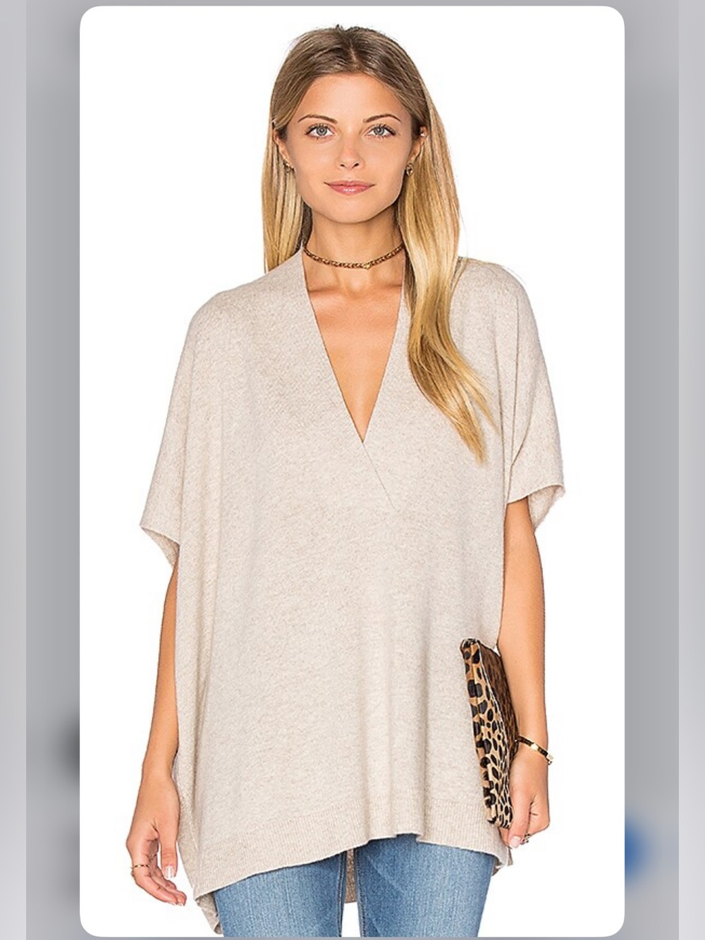 Vince Oversized Vee Wool Cashmere V-Neck Sweater large Light Heather Oatmeal